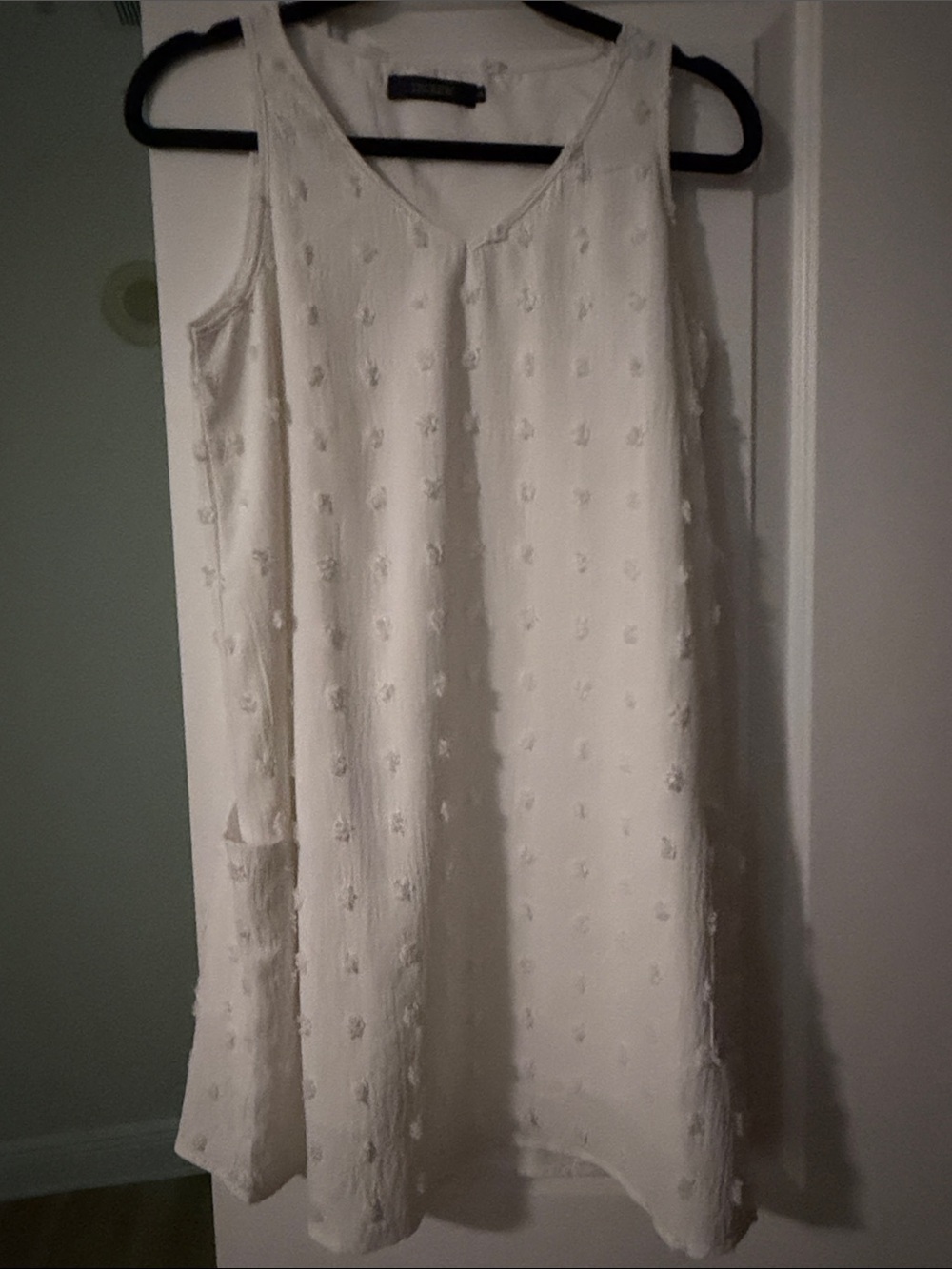 Lightweight Ivory Sleeveless Dress with Textured Dot Detail